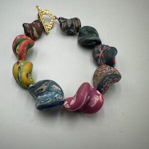 Joshua BenBassat Bracelet Polymer Clay Chunky Sculpted Colorful Abstract JBB 7"